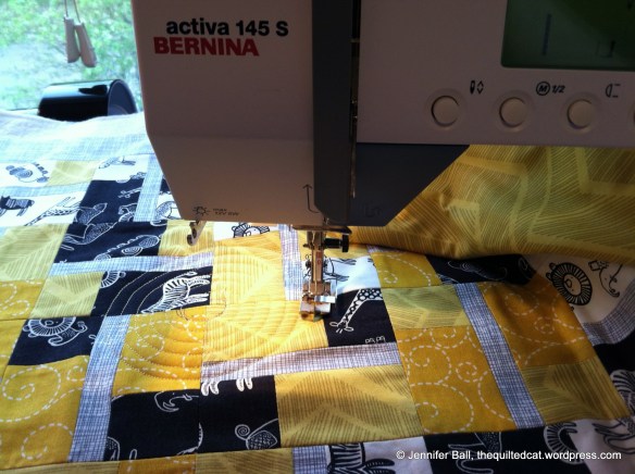 Spiral quilting in process